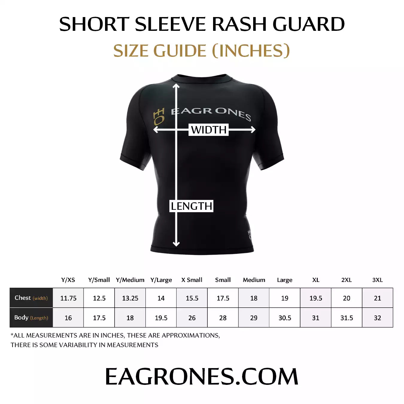 Custom BJJ Jiu Jitsu Short Sleeve Rashguards Eagr Ones Size Guide