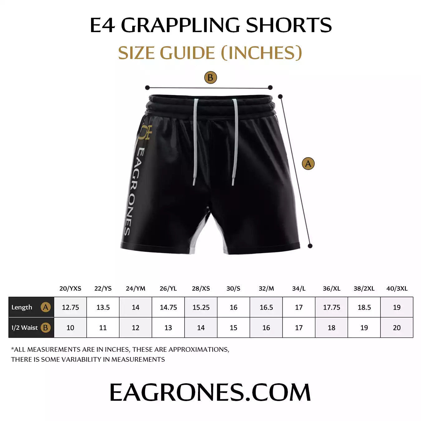 Custom BJJ Jiu Jitsu Grappling Fight Shorts Eagr Ones Size Guide