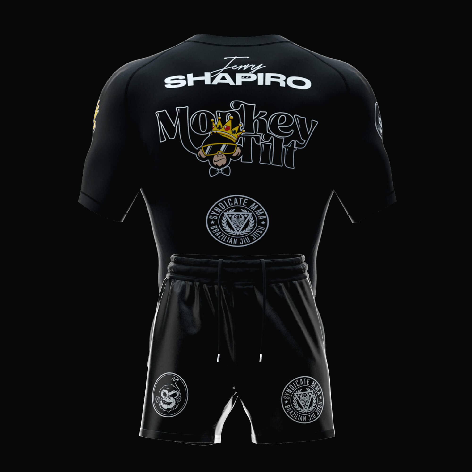 Custom BJJ Jiu Jitsu Rashguard and Grappling Fight Shorts Mockup Design for Jerry Shapiro by Eagr Ones
